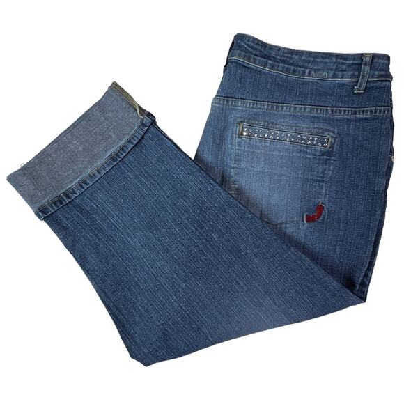 SWAK Dressy High Waisted Denim Capri Roll Cuff Mom Blue Jeans Plus Size 22W - Picture 1 of 13